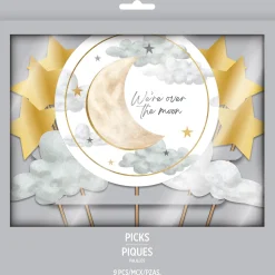 Over the Moon Baby Shower Cake Pick Decorating Kit, 9pc