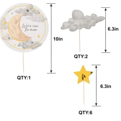 Over the Moon Baby Shower Cake Pick Decorating Kit, 9pc
