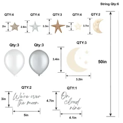Over the Moon Baby Shower Latex Balloons, 12in, 6ct, with Balloon Tails
