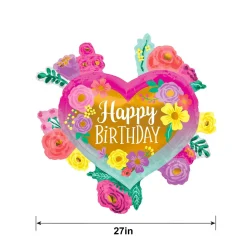 Painted Flowers Happy Birthday Heart Foil Balloon, 27in