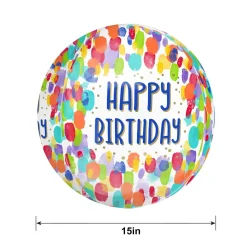 Painterly Dots Happy Birthday Orbz Balloon, 15in x 16in