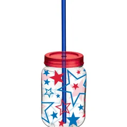 Patriotic Celebration Mason Plastic Cup with Straw, 18oz