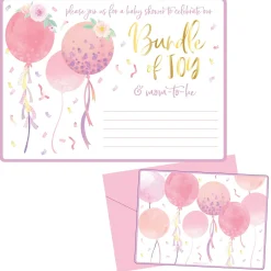 Pink Balloons & Confetti Baby Shower Cardstock Invitations, 8ct