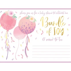 Pink Balloons & Confetti Baby Shower Cardstock Invitations, 8ct