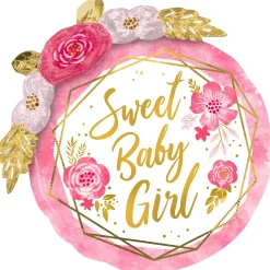 Pink Floral & Geometric Sweet Baby Girl Foil Balloon, 36in