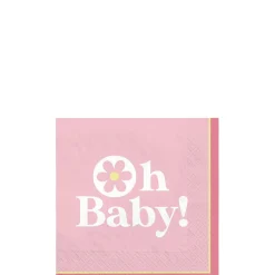Pink Little Daisy Oh Baby Paper Beverage Napkins, 5in, 16ct
