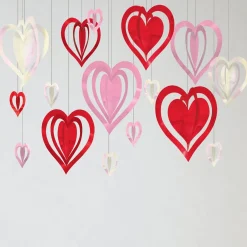 Pink, Red & Iridescent 3D Heart Foil & Plastic Hanging Decorations, 16ct