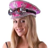 Pink Sequin Music Festival Captain Hat with Spike Stud Kaleidoscope Goggles