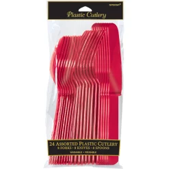Plastic Cutlery Set, 24ct, Assorted Colors