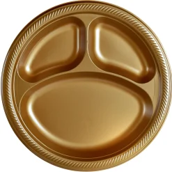 Plastic Divided Dinner Plates, 10.25in, Assorted Colors, Multiple Counts
