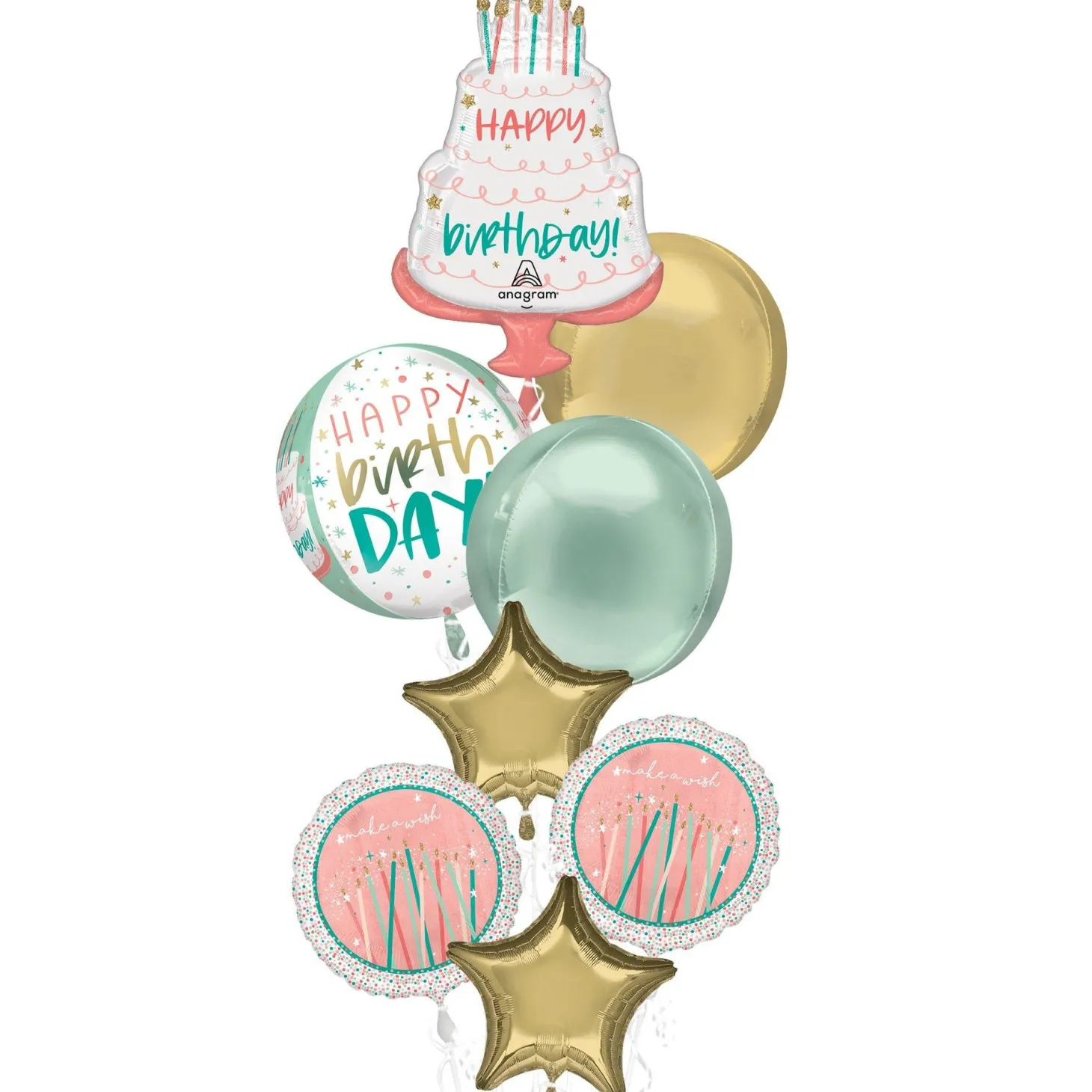 Premium Happy Cake Day Birthday Foil Balloon Bouquet, 8pc