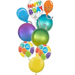 Premium Multicolor Birthday Celebration Foil Balloon Bouquet, 7pc