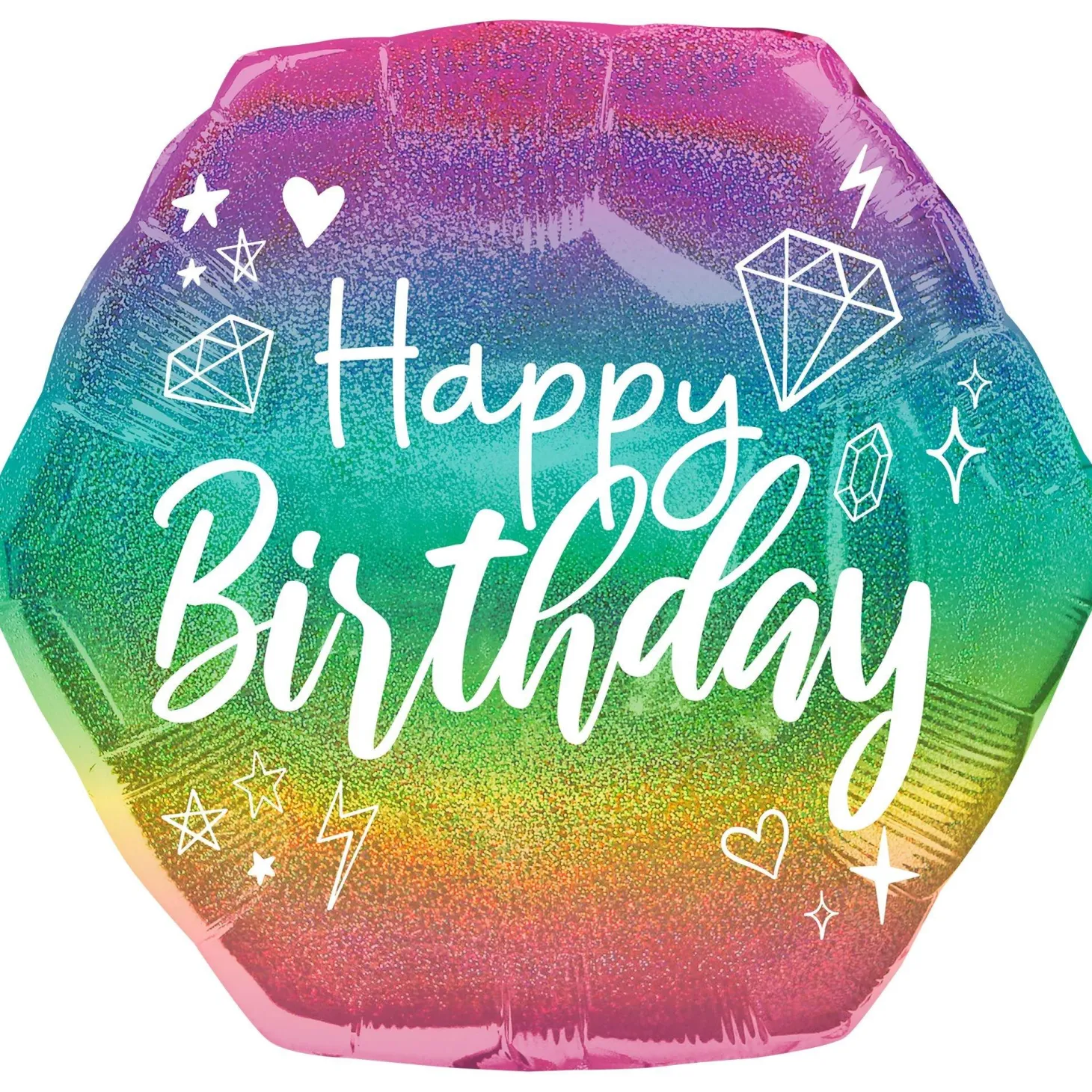 Prismatic Sparkle Happy Birthday Hexagonal Foil Balloon, 23in x 22in