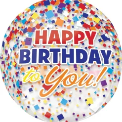 Rainbow-fetti Happy Birthday Balloon - See Thru Orbz