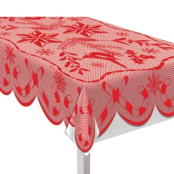 Red Lace Fabric Tablecover, 82in