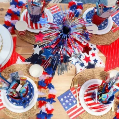 Red, White & Blue Fabric Flower Leis, 40in, 6ct