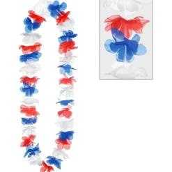 Red, White & Blue Fabric Flower Leis, 40in, 6ct