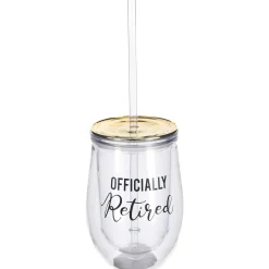 Retired Plastic Wine Glass with Lid and Straw