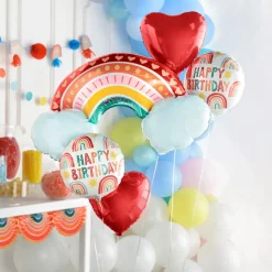 Retro Rainbow Foil Balloon Bouquet, 5pc