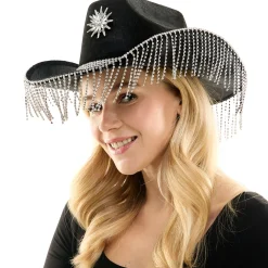 Rhinestone Fringe Black Cowboy Hat