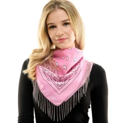 Rhinestone Fringe Pink Rodeo Scarf