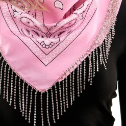 Rhinestone Fringe Pink Rodeo Scarf