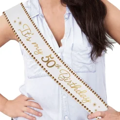 Rhinestone Golden Age Birthday Satin Sash, 30in, Ages