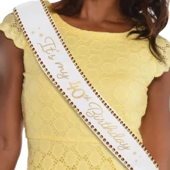 Rhinestone Golden Age Birthday Satin Sash, 30in, Ages