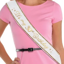 Rhinestone Golden Age Birthday Satin Sash, 30in, Ages