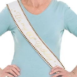 Rhinestone Golden Age Birthday Satin Sash, 30in, Ages