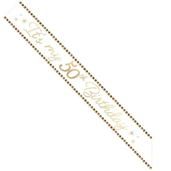 Rhinestone Golden Age Birthday Satin Sash, 30in, Ages