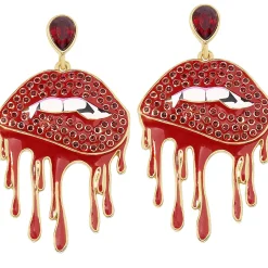 Rhinestone Red Blood Drip Lip Earrings