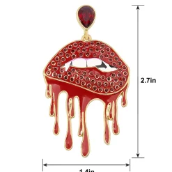Rhinestone Red Blood Drip Lip Earrings
