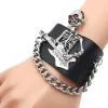 Rock Skeleton Faux Leather & Metal Wrist Cuff with Chain