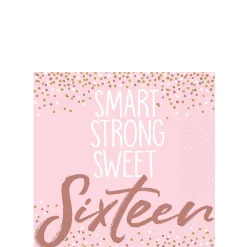 Rose Gold & Pink Sweet 16 Beverage Napkins 16ct