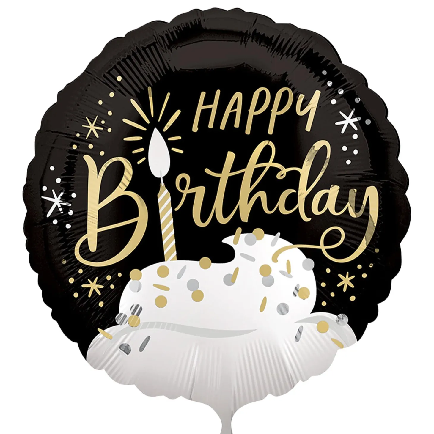 Satin Black, Silver & Gold Happy Birthday Foil Balloon (24in) with Balloon Tail (3.75ft)