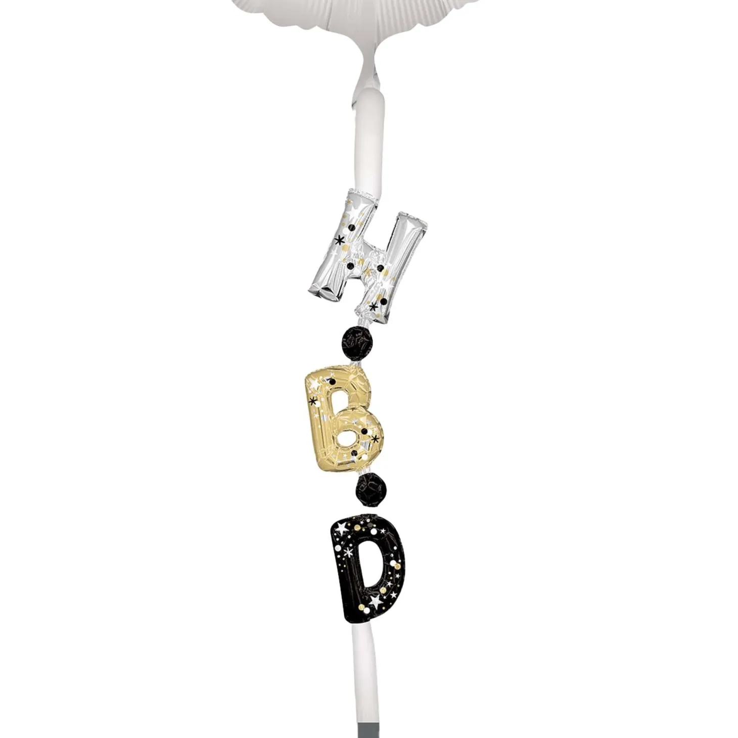 Satin Black, Silver & Gold Happy Birthday Foil Balloon (24in) with Balloon Tail (3.75ft)