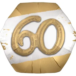 Satin Golden Age Happy Birthday Hexagonal Foil Balloon, 30in x 28in, Ages