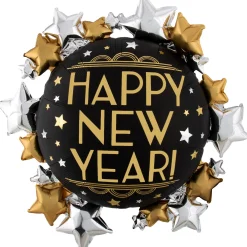 Satin Happy New Year Star Cluster Balloon, 30in - Vintage New Year