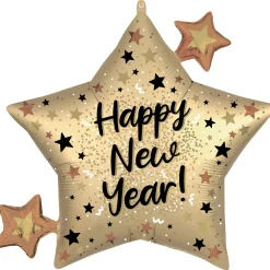 Satin Happy New Year Star Cluster Foil Balloon, 29in x 27in - Natural Sparkle