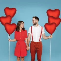 Satin Red Heart Foil Balloon Bouquet, 12pc