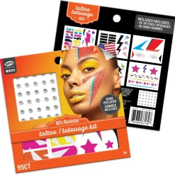 80s Glam Rock Star Temporary Face Tattoo Kit, 95pc