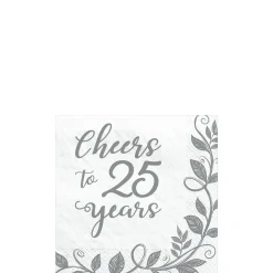 Silver Cheers to 25 Years Anniversary Paper Beverage Napkins, 5in, 16ct