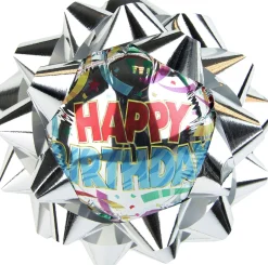 Silver Happy Birthday Balloon Gift Bow