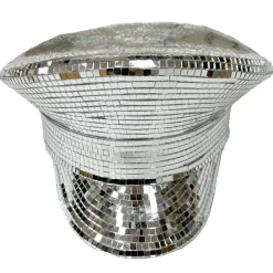 Silver Mirror Disco Captain Hat