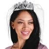 Silver Rhinestone Heart Tiara with Veil