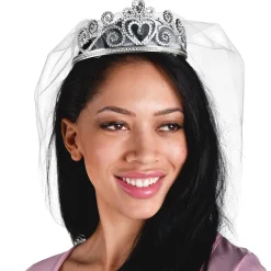 Silver Rhinestone Heart Tiara with Veil
