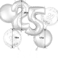 Silver 25th Anniversary Foil Balloon Bouquet, 5pc