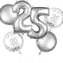 Silver 25th Anniversary Foil Balloon Bouquet, 5pc