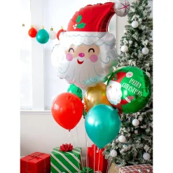 Smiley Santa Head Christmas Foil Balloon, 19in x 27in